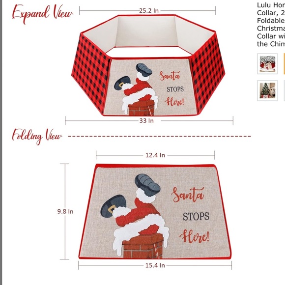 Lulu Home Christmas Tree Collar, Foldable Hexagon Buffalo Plaid - Picture 7 of 8